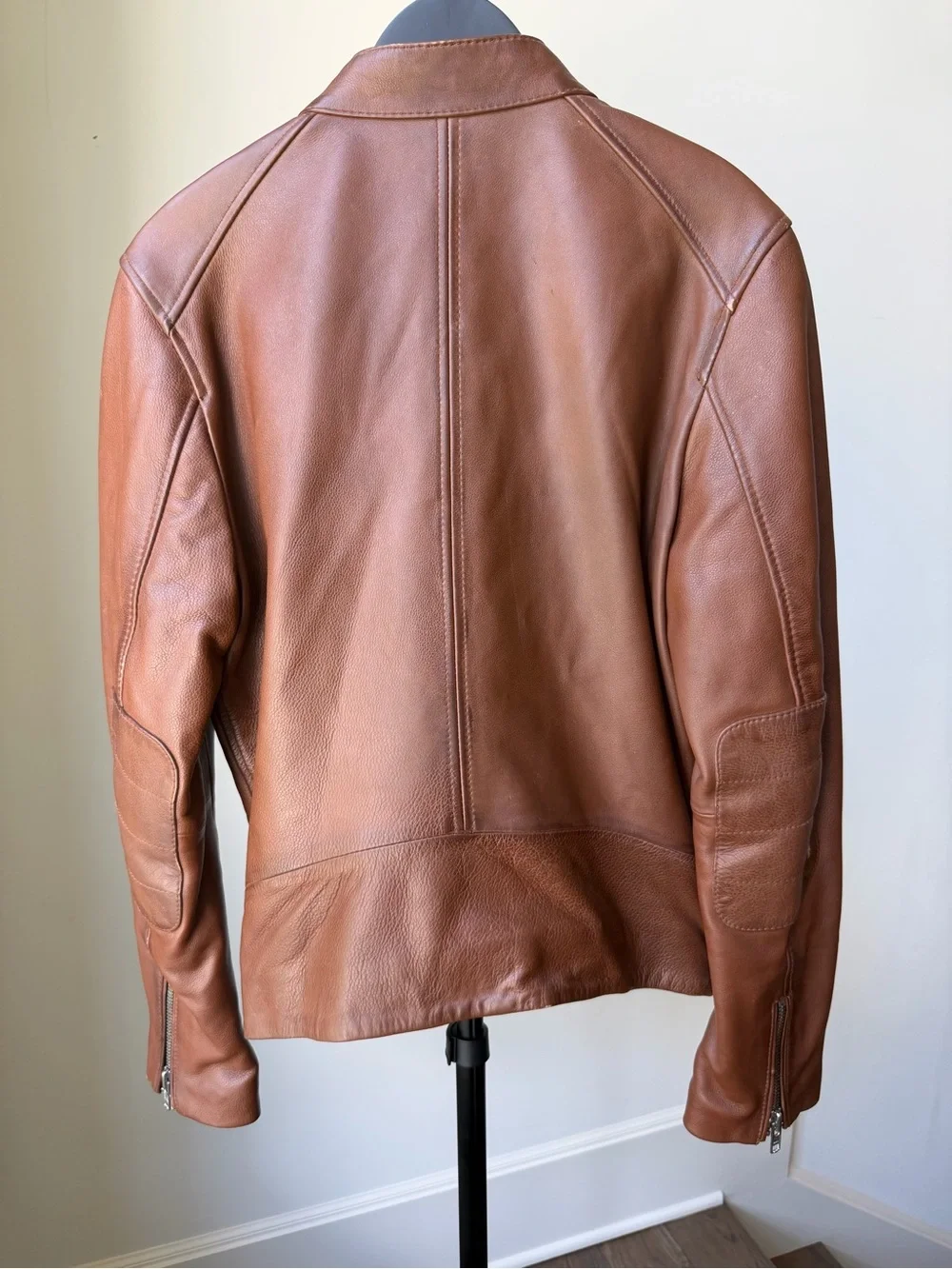 H&M Chestnut Brown Leather Moto Jacket with Silver Hardware
